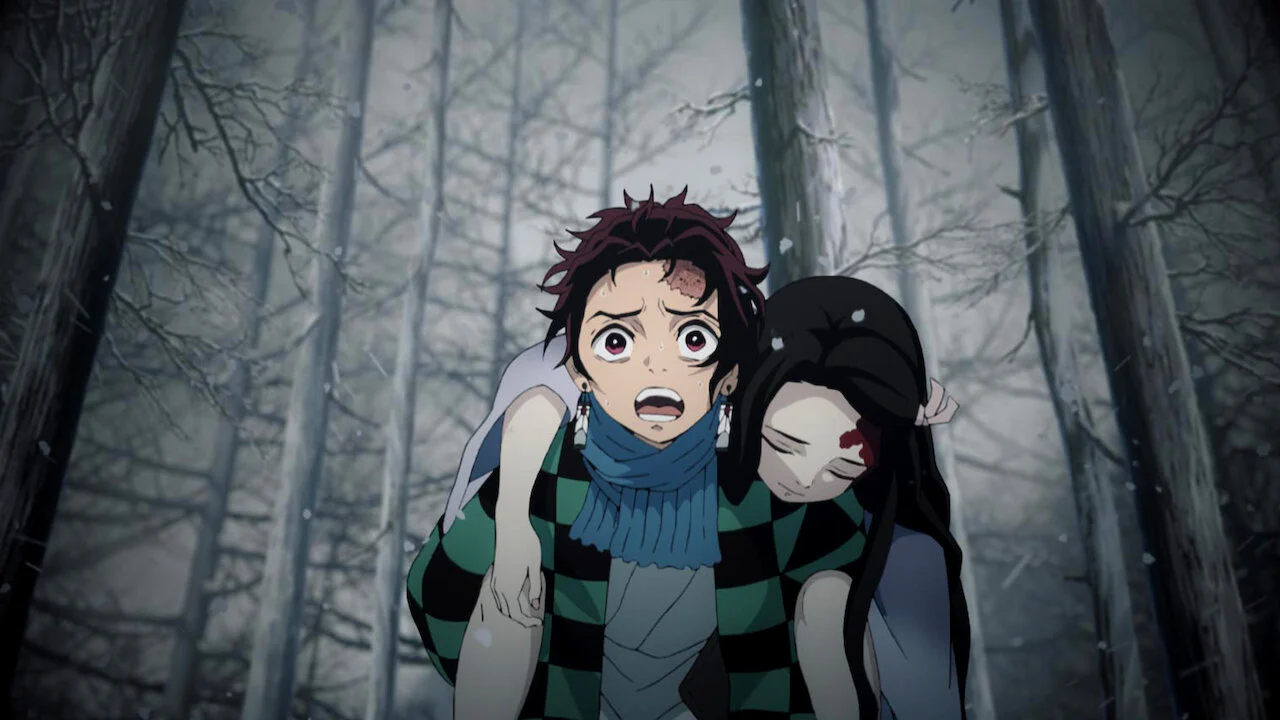Tanjiro e Nezuko na floresta